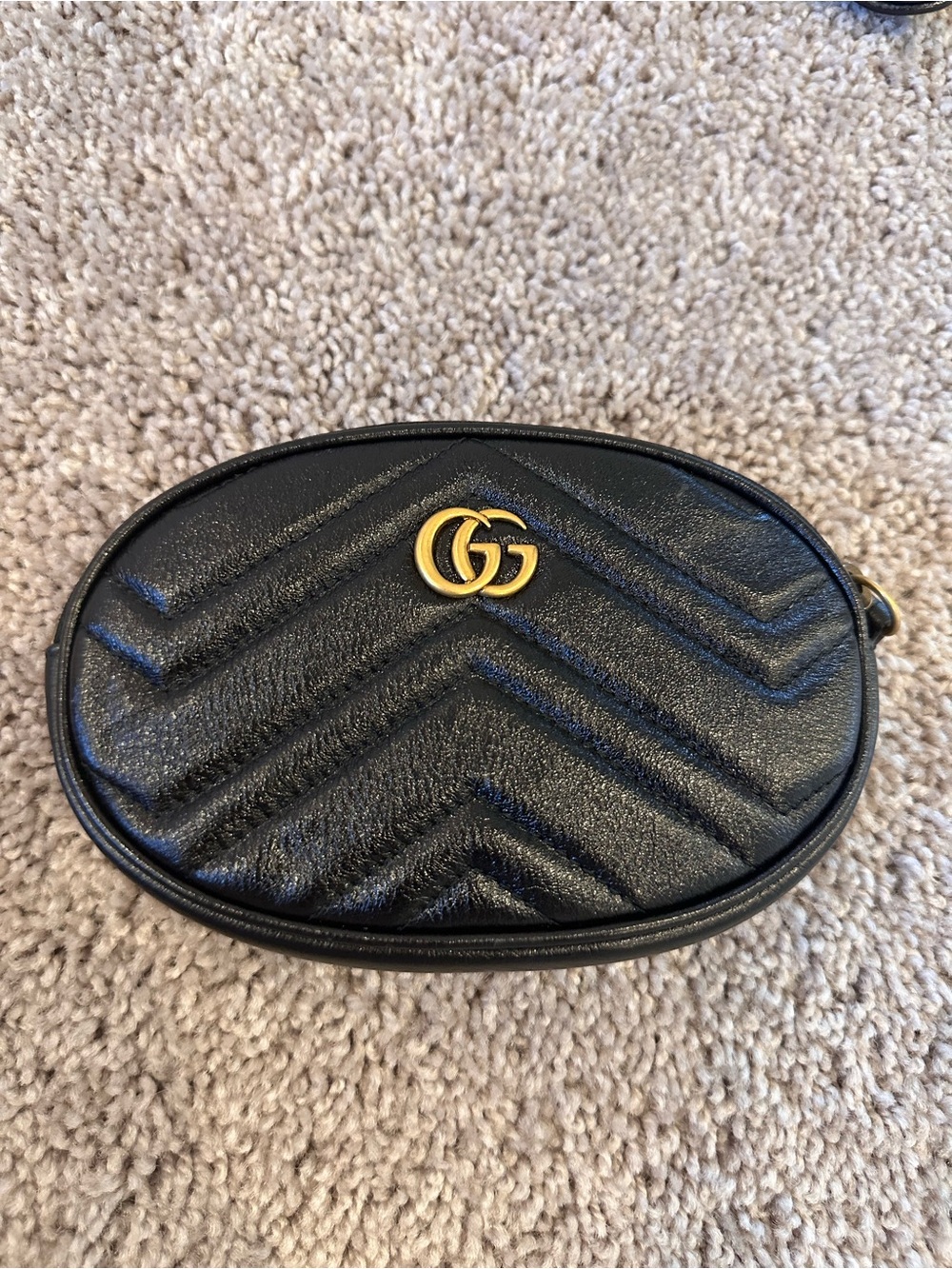 Gucci Black Matelassé Calfskin GG Marmont Triple Pouch Belt Bag -Size 85 - 34 - Picture 11 of 14